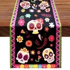 Day of the Dead Table Runner Sugar Skull Dining Table Decor for Mexican Party