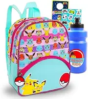 [Nintendo] Pokemon Mini Backpack Bundle - 11” Canvas Backpack with Front Pocket, Water Bottle, More | Pokemon Backpack Purse Set for Girls, Multicolor, Pokemon Mini Backpack, Pokemon Backpack, Pokemon