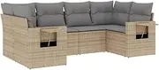 vidaXL Garden Sofa Set with Cushions - Modular 6-Piece Beige Poly Rattan Patio Furniture with Cushioned Lounge, Durable and Weather Resistant Outdoor Sofa for Garden/Deck/Terrace