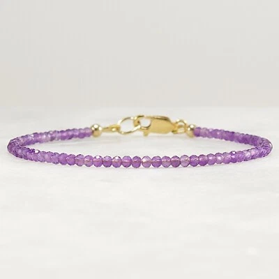 Amethyst Bracelet Tiny 2.0mm Bead Stacking February Birthstone Genuine Gemstone