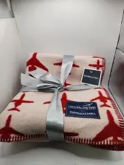 NEW Faribault Mill Red & Cream Planes Wool Blend Blanket Nicholas Air
