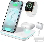 Wireless Charger DOSHIN 15W Fast Charger Stand 3 in 1 Docking Charging Station for iPhone 12/12 Pro/SE/11 Pro/XS max/XR/X,Samsung Galaxy S20/S10/S9/S8/Note 10; Apple Watch 6/SE/5/4/3/2; Airpods 2/Pro