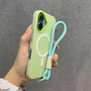 YOGISU for iPhone 13 PromaxCandy Color Contrast Case Hand Wrist Strap Matte Lanyard Soft Cover(for iPhone 13 Promax/Green)