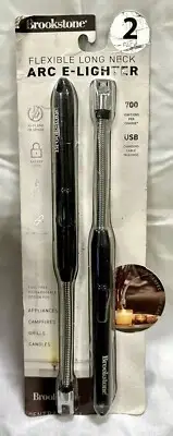 Brookstone 2 Pack ARC E-Lighter Flexible Long Neck Rechargeable USB BLACK • NEW