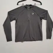 Gymshark Mens Gray Long Raglan Sleeve Mock Neck Zip Pullover Sweatshirt Size M