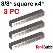 3 PC HSS Square Tool Bits 10mm approx 3/8'' High Speed Steel Fully Gound 4" Long