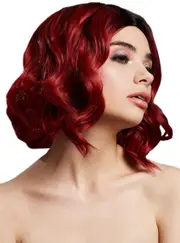 Short Wavy Ruby Red Bob with Dark Roots Womens Costume Wig