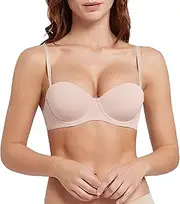 [Generic] Strapless Bra Women Women's T Shirt Bra with Push Up Padded Bralette Bra Without Underwire Seamless Comfortable Soft Cup Bra Sports Bras Underwire (Pink, 80C)
