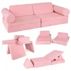 HONEY JOY 8 PCS Kids Play Couch Convertible Sectional Floor Sofa Suede Cover
