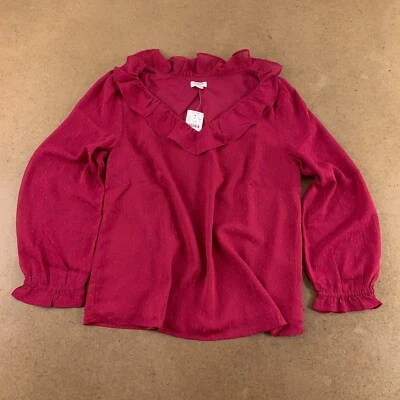 J Crew Women's Size Small Dark Berry Shimmery Clip-Dot Ruffled V Neck Top NWT