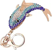 [WOFASHPURET] Gemstone Charm Keychain Rhinestone Shark Decor Key Ring for Women Car Purse Handbag Charms