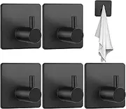 [5 Pack] 3M Adhesive Hooks,Stainless Steel Bathroom Hooks,Towel Hooks,Robe Hooks,Waterproof Stainless Steel Hooks,for Hanging Coat, Hat,Towel Robe Hook Rack Wall Mount- Bathroom and Bedroom