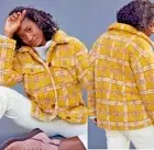 ANTHROPOLOGIE DRIFTWOOD RYAN SHERPA FUR PLAID SHACKET SHIRT COAT JACKET GOLD L