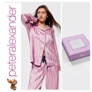 Peter Alexander Ladies PJ Pyjamas Satin Long Stripe Chic (Medium) New Lilac
