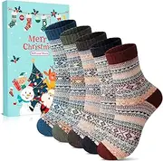 [Fullogo] 5 Pair Wool Socks - Thick Wool Socks for Women, Warm Womens Wool Socks, Womens Winter Warm Boot Socks for Women Men, LX-Dark Red/Green/Blue/Dark Green/Brown, 6-9.5 US