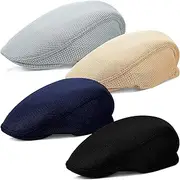 [Syhood] Mens Mesh Flat Cap Breathable Summer Newsboy Hat Cabbie Flat Cap