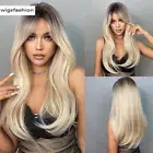 Natural Straight Blonde Wigs with Long Bangs For Women Daily Synthetic Hair Wig