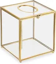 Sumnacon Square Clear Glass Tissue Box Cover -Dainty Cube Tissue Box Holder, Gorgeous Gold Facial Tissue Holder for Dresser Bathroom Bedroom Home Office Bar Restaurant Decor