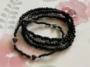 7in 4pcs MATTE Black & Gray Heart Stretch Bracelet set Glass Seed Beads 6/0 8/0