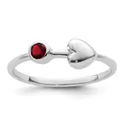 Sterling Silver Rhodium-Plated Polished Heart Garnet Ring
