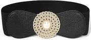 [Heyjoin] Round Buckle Chain Women Stretchy Belt PU Leather Body Belts Wide Elastic Corset Waistband