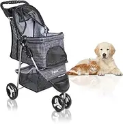 PaWz Large Pet Stroller Dog Cat Carrier Travel Pushchair Foldable Pram 3 Wheels, Travel Pet Pram with Seat Belts Buckle, Removable Cushion Dog Car Seat, Puppy Pushchair with Coffee Cup Holder