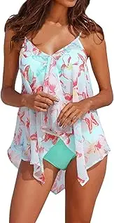 [Generic] Fashion Bathing Suit Tops Only for Women Large Bust Womens 3PCS Tankini Sets Bikini Bottom Plus Size Mesh Layered Swimwear Swimsuits