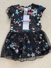New Baby Bonds Girl Black Tutu Lined Stretchie Dress Confetti - Sz 00 (3-6 M)