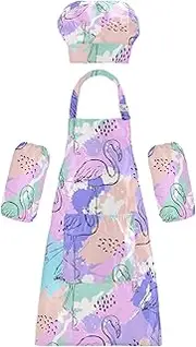AIXIWAWA Kids Apron Chef Hat Set, Child Kitchen Bib Aprons Adjustable for Cooking Baking Painting (Funny Flamingo)