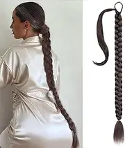 Braided Ponytail Extension 36 Inch Braid Ponytail Extension with Hair Tie Straight Wrap Around Hair Extensions Ponytail Long Braided Ponytail for Women Daily Wear (4#)