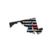 Distressed Thin Blue Red Line Maryland State Shaped Subdued US Flag Sticker