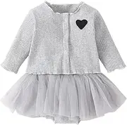 [Generic] Baby for Girls Babys Newborn Infant Girls Boys Knit Ribbed Solid Spring Winter Long Sleeve Cardigan Romper Dress Hat Clothes Set Juniors Clothes for Teen Girls Grey