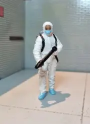 Figure Man Hazmat Crew PPE Virus Cleanup Masked Painted Diorama 1:24 Scale Model