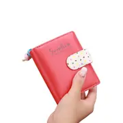 2 Pcs Lady Cute Wave Point Buckle Design Fashion Purse Coins Pouch watermelon red_814 short