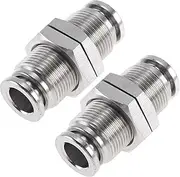 X AUTOHAUX Push to Connect Air Fittings 5/16" Bulkhead Union 304 Stainless Steel 2 Pcs Silver Tone