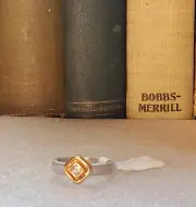Unique Two-Tone Silver Plated Matte Finish Rhomboid Shape Ring w/ Crystal Accent