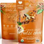 Organic Turmeric Ginger Tulsi Chai Loose Leaf Tea - Herbal, Caffeine-Free, Na...