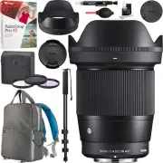 Sigma 16mm f1.4 DC DN Contemporary Lens for Sony E-Mount Filter Backpack Bundle
