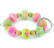 NEW JILZARAH Premium Handmade Clay Beads FLAMINGO PINK 18mm Wrist Keychain