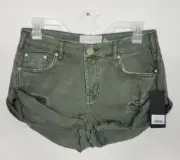 NWT One Teaspoon Womens Shorts Size 24 Button Super Khaki Bandits Green Casual