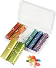 Metal Weekly Pill Organizer 2 Times a Day, Aluminium Alloy Portable Travel Pill Box, AM PM Twice Daily Pill Case for Vitamin, Medicine, Supplement, Fish Oil