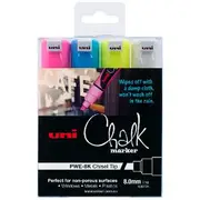 Uni Liquid Chalk Marker Chisel Assorted 4 Pack