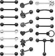 Kakonia 20stk 14G Zungenpiercing für Damen Herren Zungenpiercing Chirurgenstahl Kunststoff Schädel Herz Zunge Piercing Set