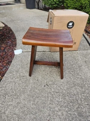 Nordic Teak Rustic Teak Wood Shower and Bath Stool with Curved Seat