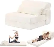 LIODUX Folding Sofa Bed, Portable Futon Mattress with Back Support, Fold Out Comfy Sleeper Couch for Travel & Camping, Floor Lounger Chair Bed for Living Room, Guest Room, Dorm (White)