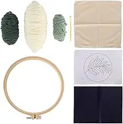 Baxnore Punch Needle Kit, 7.9in Hoop, Embroidery Starter Kit, Green Leaves Glossy Frame, Punch Embroidery Kit, Hand Sewing Needles for Beginners