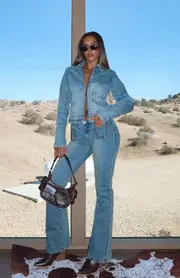 Blake Low Rise Studded Flare Jeans Brown Blue
