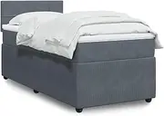 Velvet Bed Frame with Mattress, Dark Grey King Single Size, Bedroom Furniture - Bed, Folding Frame, BedHead, Mattress, Base, Storage