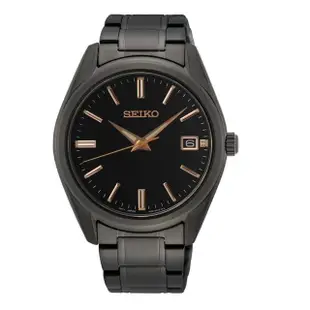 【SEIKO 精工】CS石英鋼帶錶情侶對錶-黑玫瑰金原廠公司貨(40.2男款/36mm女款)