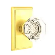 Emtek Old Town Clear Crystal Knob Privacy Rectangular Rosette Polished Brass